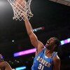 LOS ANGELES, CA - MAY 19:  Nene #31 of the Denver Nuggets goes up for a dunk over Andrew Bynum #17 of the Los Angeles Lakers in Game One of the Western Conference Finals during the 2009 NBA Playoffs at Staples Center on May 19, 2009 in Los Angeles, Califo