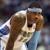 DENVER - MAY 29:  Carmelo Anthony #15 of the Denver Nuggets looks on in Game Six of the Western Conference Finals during the 2009 NBA Playoffs against the Los Angeles Lakers at Pepsi Center on May 29, 2009 in Denver, Colorado. NOTE TO USER: User expressly