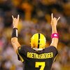 PITTSBURGH - OCTOBER 4:  Quarterback Ben Roethlisberger #7 of the Pittsburgh Steelers reacts after running back Rashard Mendenhall #34 scored on a one-yard touchdown run in the first quarter against the San Diego Chargers at Heinz Field on October 4, 2009