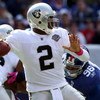 EAST RUTHERFORD, NJ - OCTOBER 11:  JaMarcus Russell #2 of the Oakland Raiders throws a pass against the New York Giants on October 11, 2009 at Giants Stadium in East Rutherford, New Jersey.  (Photo by Jim McIsaac/Getty Images)