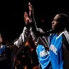 ORLANDO, FL - JUNE 11:  Dwight Howard #12 high fives teammate Jameer Nelson #14 of the Orlando Magic before Game Four of the 2009 NBA Finals against the Los Angeles Lakers on June 11, 2009 at Amway Arena in Orlando, Florida.  NOTE TO USER:  User expressly
