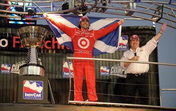 HOMESTEAD, FL - OCTOBER 10:  Dario Franchitti driver of the #10 Target Chip Ganassi Racing Dallara Honda celebrates with team owner Chip Ganassi after winning the IRL IndyCar Series Firestone Indy 300 and the IRL IndyCar Series Championship on October 10,