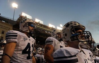 FORT WORTH, TX - OCTOBER 16:  The BYU Cougars before a game against the TCU Horned Frogs at Amon G. Carter Stadium on October 16, 2008 in Fort Worth, Texas.  (Photo by Ronald Martinez/Getty Images)