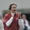OXFORD, MS - OCTOBER 10:  Coach Nick Saban of the Alabama Crimson Tide watches from the sidelines during their game against the Mississippi Rebels at Vaught-Hemingway Stadium on October 10, 2009 in Oxford, Mississippi. (Photo by Dave Martin/Getty Images)