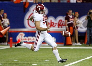 ATLANTA - SEPTEMBER 05:  Punter P.J. Fitzgerald #97 of the Alabama Crimson Tide against the Virginia Tech Hokies during the Chick-fil-A Kickoff Game at Georgia Dome on September 5, 2009 in Atlanta, Georgia.  (Photo by Kevin C. Cox/Getty Images)