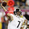 DETROIT , MI - OCTOBER 11:  Ben Roethlisberger #7 of the Pittsburgh Steelers throws a first quarter pass while playing the Detroit Lions on October 11, 2009 at Ford Field in Detroit, Michigan.  (Photo by Gregory Shamus/Getty Images)