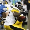DETROIT - OCTOBER 11:  Rashard Mendenhall #34 of the Pittsburgh Steelers runs the ball against the Detroit Lions during their NFL game on October 11, 2009 at Ford Field in Detroit, Michigan. (Photo by Gregory Shamus/Getty Images)