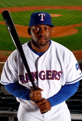 SURPRISE, AZ - FEBRUARY 24:  Milton Bradley #21 of the Texas Rangers poses for a portrait during spring training on February 24, 2008 at Surprise Stadium in Surprise, Arizona.  (Photo by Jamie Squire/Getty Images)