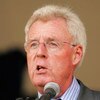 COOPERSTOWN, NY - JULY 31:  Peter Gammons, recipient of the J.G. Taylor Spink Award for meritorious contributions to baseball writing, speaks during the Baseball Hall of Fame induction ceremony on July 31, 2005 at the Clark Sports Complex in Cooperstown, 