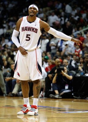 ATLANTA - MAY 11:  Josh Smith #5 of the Atlanta Hawks looks on during action against the Cleveland Cavaliers during Game Four of the Eastern Conference Semifinals during the 2009 NBA Playoffs at Philips Arena on May 11, 2009 in Atlanta, Georgia.  NOTE TO 
