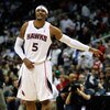 ATLANTA - MAY 11:  Josh Smith #5 of the Atlanta Hawks looks on during action against the Cleveland Cavaliers during Game Four of the Eastern Conference Semifinals during the 2009 NBA Playoffs at Philips Arena on May 11, 2009 in Atlanta, Georgia.  NOTE TO 