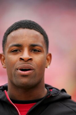 SAN FRANCISCO - OCTOBER 11:  Michael Crabtree, the San Francisco 49ers first round draft pick, watches the 49ers game against the Atlanta Falcons on the sidelines at Candlestick Park on October 11, 2009 in San Francisco, California.  (Photo by Ezra Shaw/G