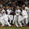 NEW YORK - OCTOBER 09:  The New York Yankees celebrate Mark Teixeira's (not pictured) walk off home run in the eleventh inning against the Minnesota Twins in Game Two of the ALDS during the 2009 MLB Playoffs at Yankee Stadium on October 9, 2009 in the Bro