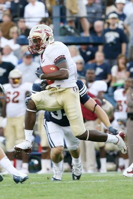 PROVO, UT - SEPTEMBER 19:  Greg Reid #5 of Florida State Seminoles runs the football against Brigham Young University Cougars at La Vell Edwards Stadium on September 19, 2009 in Provo, Utah.  (Photo by Melissa Majchrzak via Getty Images)