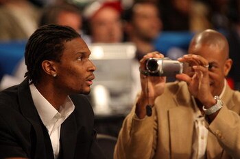 NEW ORLEANS - FEBRUARY 16: NBA players Chris Bosh and Jerome Williams  during NBA All-Star Saturday Night part of 2008 NBA All-Star Weekend at the New Orleans Arena on February 16, 2008 in New Orleans, Louisiana.  (Photo by Bryan Bedder/Getty Images)