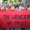 LONDON, ENGLAND - MAY 24:  Arsenal fans participate in a planned rally in support of their manager Arsene Wenger before the Barclays Premier League match between Arsenal and Stoke City at Emirates Stadium on May 24, 2009 in London, England.  (Photo by Rya