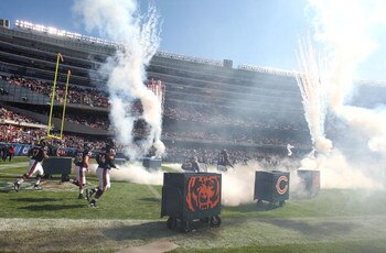 CHICAGO - OCTOBER 04: Fireworks are discharged during player introductions for the Chicago Bears before a game against the Detroit Lions on October 4, 2009 at Soldier Field in Chicago, Illinois. The Bears defeated the Lions 48-24. (Photo by Jonathan Danie