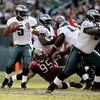 PHILADELPHIA - OCTOBER 11:  Donovan McNabb #5 of the Philadelphia Eagles looks for an open man in a game against the Tampa Bay Buccaneers at Lincoln Financial Field on October 11, 2009 in Philadelphia, Pennsylvania.  (Photo by Jeff Zelevansky/Getty Images