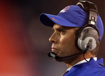SAN DIEGO, CA - DECEMBER 23:  Head Coach Chris Petersen of the Boise State Broncos watches from sidelines in the final seconds of their team's 17-16 loss to the TCU Horned Frogs during the San Diego County Credit Union Poinsettia Bowl at Qualcomm Stadium 
