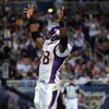 ST. LOUIS - OCTOBER 11:  :  Running back Adrian Peterson #28 of the Minnesota Vikings celebrates his touchdown against the St. Louis Rams at Edward Jones Dome on October 11, 2009 in St. Louis, Missouri.  (Photo by Ronald Martinez/Getty Images)