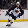 ANAHEIM, CA - FEBRUARY 15:  Zach Bogosian #4 of the Atlanta Thrashers skates in the defensive zone during the NHL game against the Anaheim Ducks at Honda Center on February 15, 2009 in Anaheim, California. The Thrashers defeated the Ducks 8-4.  (Photo by 