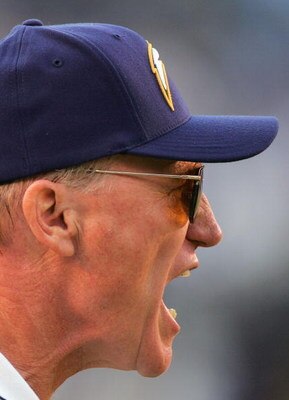 SAN DIEGO - OCTOBER 31:  Head coach Marty Schottenheimer of the San Diego Chargers yells instructions to his team during a game against the Oakland Raiders at Qualcomm Stadium on October 31, 2004 in San Diego, California. The Chargers defeated the Raiders