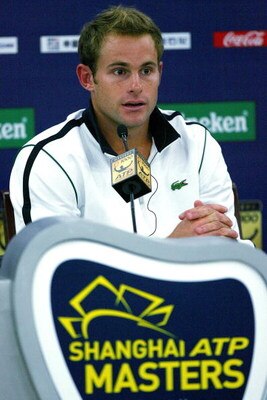 SHANGHAI, CHINA - OCTOBER 13:  Andy Roddick of the United States fields questions from the media at a press conference after retiring from his match against Stanilas Wawrinka of Switzerland during the 2009 Shanghai ATP Masters 1000 at Qi Zhong Tennis Cent