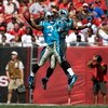 TAMPA, FL - OCTOBER 18:  Safety Charles Godfrey #30 and running back Jonathan Stewart #28 of the Carolina Panthers celebrate a turnover against the Tampa Bay Buccaneers during the game at Raymond James Stadium on October 18, 2009 in Tampa, Florida.  (Phot