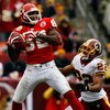 LANDOVER, MD - OCTOBER 18:  Dwayne Bowe #82 of the Kansas City Chiefs catches a pass as Carlos Rogers #22 of the Washington Redskins defends during their game October 18, 2009 at FedEx Field in Landover, Maryland.The Chiefs won the game 14-6.  (Photo by W
