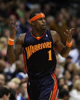 DALLAS - JANUARY 28:  Stephen Jackson #1 of the Golden State Warriors during play against the Dallas Mavericks on January 28, 2008 at American Airlines Center in Dallas, Texas.  NOTE TO USER: User expressly acknowledges and agrees that, by downloading and