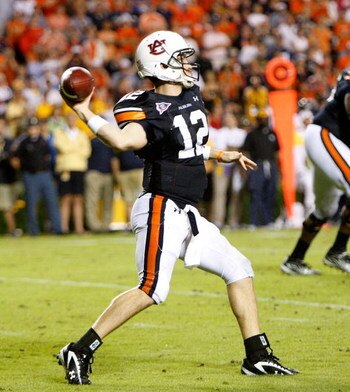 AUBURN, AL - SEPTEMBER 19:  Quarterback Chris Todd #12 of the Auburn Tigers against the West Virginia Mountaineers at Jordan-Hare Stadium on September 19, 2009 in Auburn, Alabama.  (Photo by Kevin C. Cox/Getty Images)