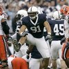 STATE COLLEGE, PA - SEPTEMBER 12: Tackle Jared Odrick #91of the Penn State Nittany Lions celebrates sacking quarterback Greg Paulus of the Syracuse Orangemen during the first half at Beaver Stadium  September 12, 2009 in State College, Pennsylvania. (Phot