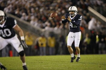 UNIVERSITY PARK, PA - OCTOBER 27: Punter Jeremy Boone #41 of the Penn State Nittany Lions receives a snap from center before a punt   during the game against the Ohio State Buckeyes at Beaver Stadium on October 27, 2007 in University Park, Pennsylvania. O