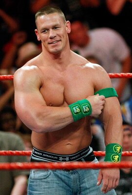 LAS VEGAS - AUGUST 24:  Wrestler John Cena appears in the ring during the WWE Monday Night Raw show at the Thomas & Mack Center August 24, 2009 in Las Vegas, Nevada.  (Photo by Ethan Miller/Getty Images)