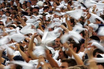 STATE COLLEGE, PA - SEPTEMBER 06:  Fans of Penn State wave towels before a game between the Oregon State Beavers and the Penn State Nittany Lions at Beaver Stadium on September 6, 2008 in State College, Pennsylvania.  (Photo by Ronald Martinez/Getty Image