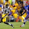 BATON ROUGE, LA - OCTOBER 10:  Brandon LaFell #1 of the Louisiana State University Tigers pulls in this reception against Markihe Anderson #14 of the Florida Gators at Tiger Stadium on October 10, 2009 in Baton Rouge, Louisiana.  (Photo by Kevin C. Cox/Ge