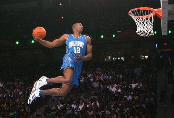 LAS VEGAS - FEBRUARY 17:  Dwight Howard of the Orlando Magic participates in the Sprite Slam Dunk Competition during NBA All-Star Weekend on February 17, 2007 at Thomas & Mack Center in Las Vegas, Nevada.  NOTE TO USER: User expressly acknowledges and agr