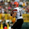 GREEN BAY, WI - AUGUST 15:  Quarterback Brady Quinn #10 of the Cleveland Browns looks to pass the ball against the Green Bay Packers during the preseason game at Lambeau Field on August 15, 2009 in Green Bay, Wisconsin.  (Photo by Jonathan Daniel/Getty Im