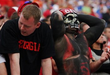JACKSONVILLE, FL - NOVEMBER 01: Georgia fans react as the Florida Gators build up a large lead in the third quarter against the Georgia Bulldogs at Jacksonville Municipal Stadium on November 1, 2008 in Jacksonville, Florida. Florida defeated Georgia 49-10