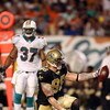 MIAMI - OCTOBER 25:  Tight end Jeremy Shockey #88 of the New Orleans Saints celebrates after making a first down reception over safety Yeremiah Bell #37 of the Miami Dolphins at Land Shark Stadium on October 25, 2009 in Miami, Florida. The Saints defeated