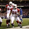 EAST RUTHERFORD, NJ - OCTOBER 25:  Beanie Wells #26 of the Arizona Cardinals is congratulated by team mates after scoring a touchdown against the New York Giants to score a touchdown on October 25, 2009 at Giants Stadium in East Rutherford, New Jersey.  (