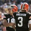 CLEVELAND - SEPTEMBER 16:  Brady Quinn #10 and Derek Anderson #3 of the Cleveland Browns look on during the NFL game against the Cincinnati Bengals at the Cleveland Browns Stadium on September 16, 2007 in Cleveland, Ohio. (Photo by Jeff Gross/Getty Images