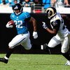 JACKSONVILLE, FL - OCTOBER 18:  Maurice Jones-Drew #32 of the Jacksonville Jaguars is chased by David Roach #27 of the St. Louis Rams during the game at Jacksonville Municipal Stadium on October 18, 2009 in Jacksonville, Florida.  (Photo by Sam Greenwood/