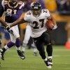MINNEAPOLIS - OCTOBER 18:  Running back Ray Rice #27 of the Baltimore Ravens rushes against the Minnesota Vikings during NFL action at Hubert H. Humphrey Metrodome on October 18, 2009 in Minneapolis, Minnesota. The Vikings defeated the Ravens 33-31.  (Pho