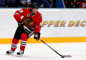 HELSINKI, FINLAND - OCTOBER 02:  Patrick Kane #88 of the Chicago Blackhawks in action during The Compuware/NHL Premiere Helsinki series match between the Florida Panthers and the Chicago Blackhawks at the Hartwall Areena on October 2, 2009 in Helsinki, Fi