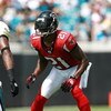 JACKSONVILLE, FL - SEPTEMBER 16:  Cornerback DeAngelo Hall #21 of the Atlanta Falcons defends against Jacksonville Jaguars the at Alltel Stadium on September 16, 2007 in Jacksonville, Florida. The Jaguars defeated the Falcons 13-7.  (Photo by Doug Benc/Ge