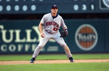 SEATTLE - SEPTEMBER 4:  Third baseman Corey Koskie #47 of the Minnesota Twins fields his position during the MLB game against the Seattle Mariners on September 4, 2002 at Safeco Field in Seattle, Washington. The Twins won 3-2.  (Photo by Otto Greule Jr/Ge