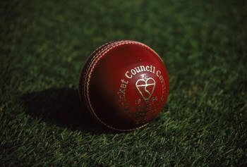 Jul 1997:  A cricket ball resting on the lawn. \ Mandatory Credit: Clive Mason /Allsport