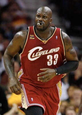 CLEVELAND - OCTOBER 27:  Shaquille O'Neal #33 of the Cleveland Cavaliers reacts during the season opener against the Boston Celtics at Quicken Loans Arena on October 27, 2009 in Cleveland, Ohio.  NOTE TO USER: User expressly acknowledges and agrees that, 