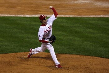 PHILADELPHIA - OCTOBER 27:  Starting pitcher Cole Hamels #35 of the Philadelphia Phillies throws a pitch against the Tampa Bay Rays during game five of the 2008 MLB World Series on October 27, 2008 at Citizens Bank Park in Philadelphia, Pennsylvania.  (Ph